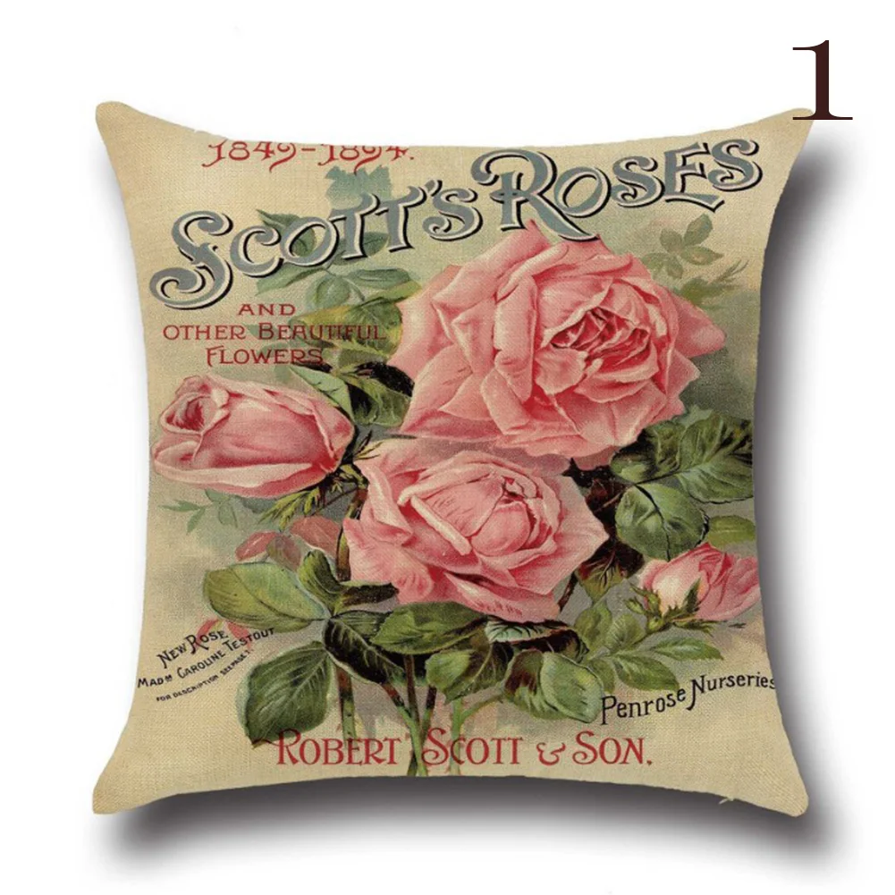 

Rose Cotton Linen Printed Pillow Cover Rose Flower Modern Simple Throw Cushion Cover Soft Comfortable Fashion Home Car Decor
