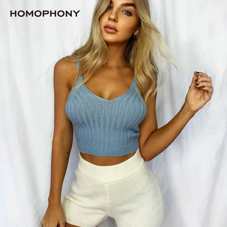 Кроп топ Homophony женский однотонный пикантный с V образным вырезом на бретельках