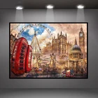 Картина Лондонский квадрат, большие часы, красная телефонная шкатулка, алмазная вышивка, Набор для вышивки крестом, домашний декор, полностью Квадратный бриллиант, 5D