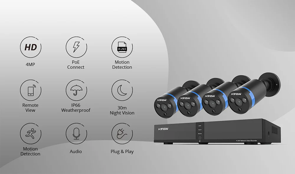 H. VIEW 8ch 400W CCTV камера системы PoE H.265 CCTV камера системы 4mp комплект видеонаблюдения PoE 48V комплект видеонаблюдения Full HD
