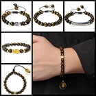 Буддизм фэн-шуй бусины Шарм браслет для мужчин золото черный пиксиу богатство удача мантра бусины регулируемые браслеты ювелирные изделия поставки подарки