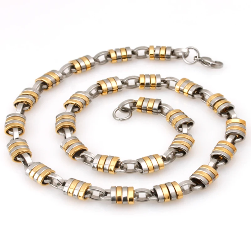 

Tisnium Two Tone Gold Color Stainless Steel Necklace man woman Heavy Link Byzantine Chains Necklaces for Men Jewelry Gift 9mm
