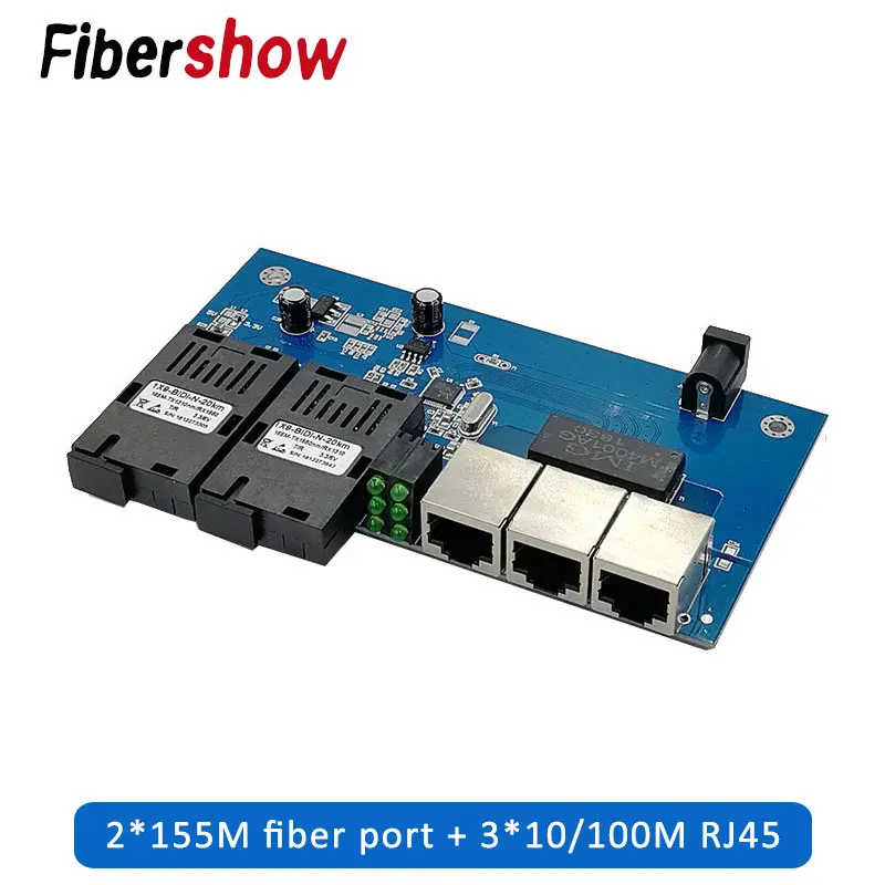 Fast Ethernet волоконно-оптический медиа конвертер одиночный режим 3 RJ45 2 SC волокно 10/100 м Порты и разъёмы PCBA
