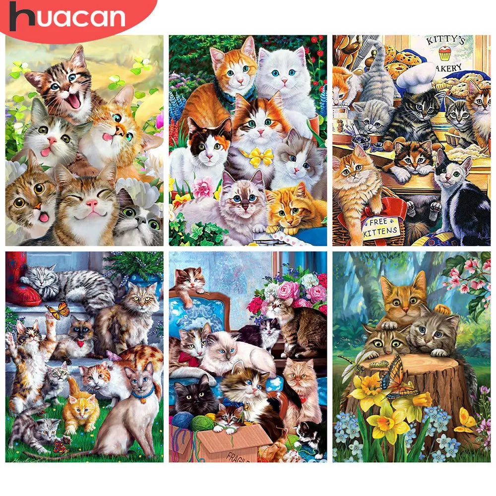 

Алмазная 5d картина HUACAN, полноразмерная мозаика с изображением кота, дерева, вышивка крестиком, животное, домашний декор, набор для рукоделия