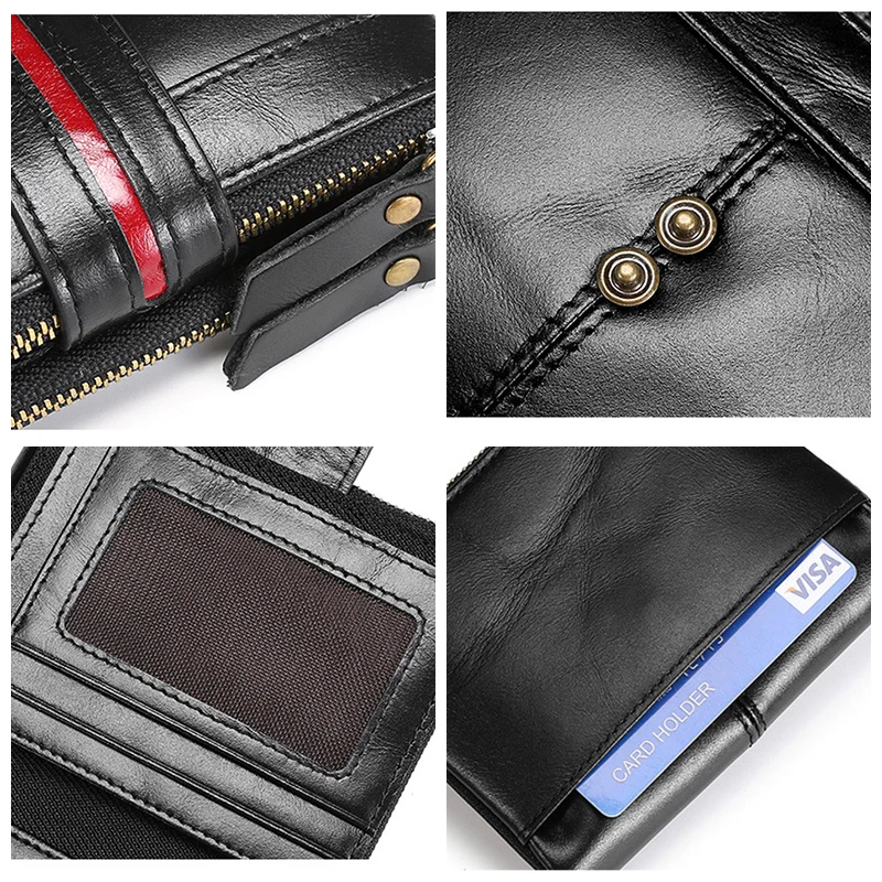 Rfid Wallet Women's 100% Genuine Leather Wallet Coin Purse Small Mini Card Holder Portomonee Female Walet Short Money Bag black