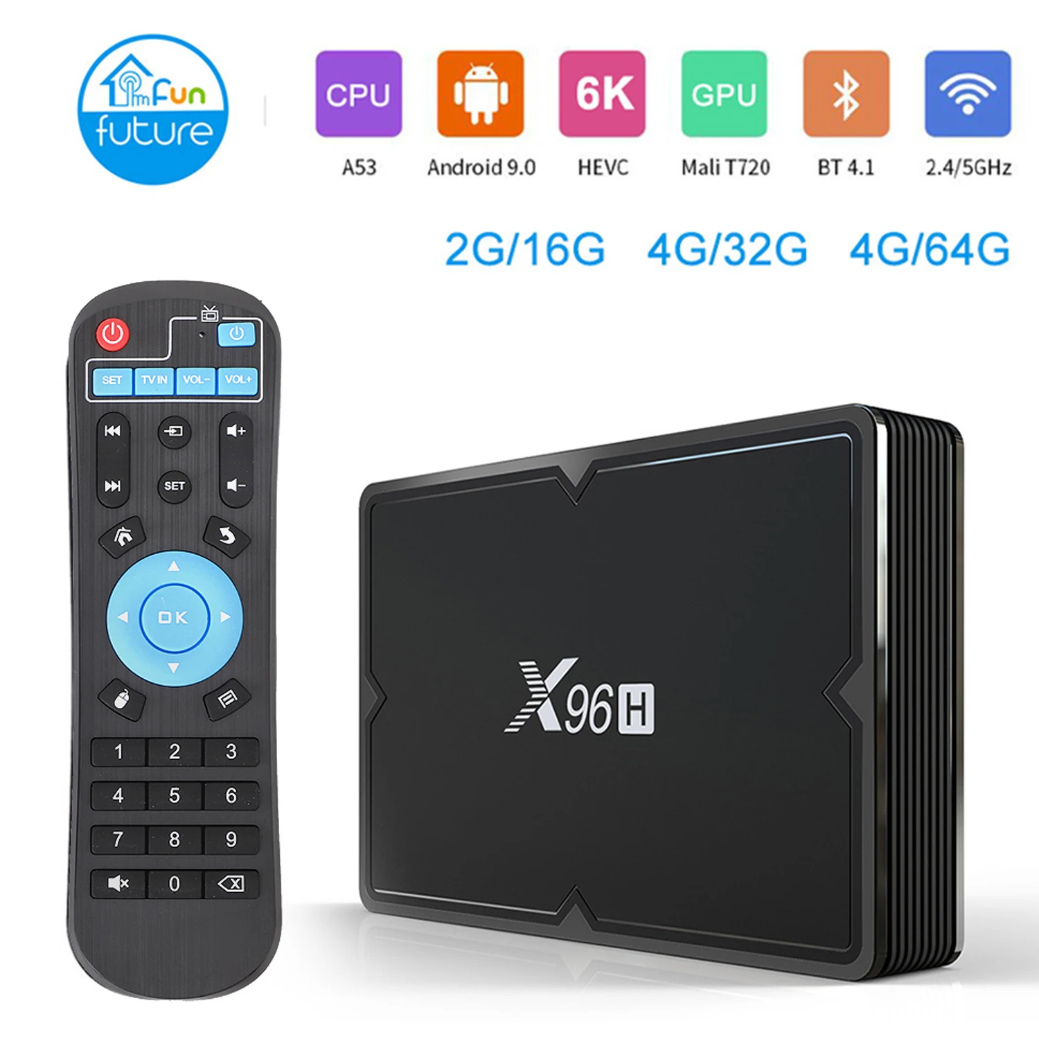 

NEW 2019 X96H Home Smart Android TV BOX 6K 4K HD 3D 4G 64G 2.4g MIMO WIFI Android 9.0 TV BOX VS X96mini X96max