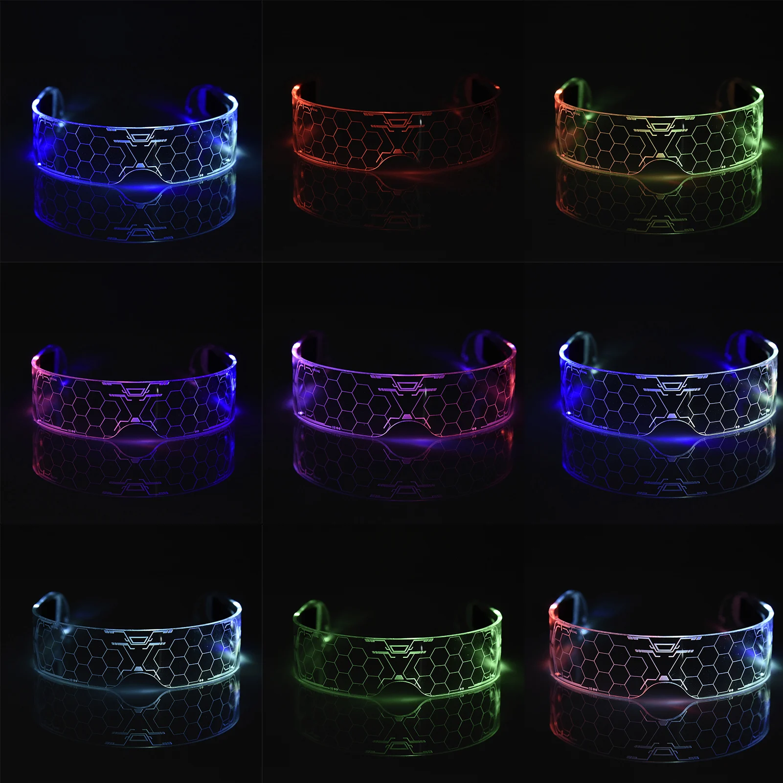 

LED Colorful Luminous Glass Acrylic Flashing Glasses For Cosplay Halloween Bars Clubs Costume Light Up Glasses Party