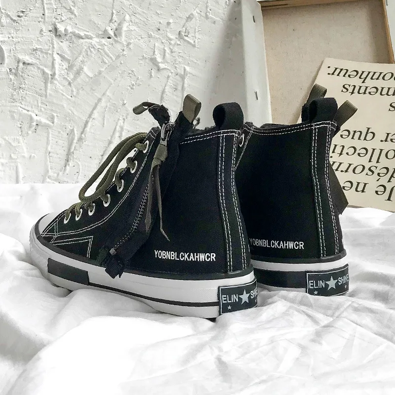 

Classic Canvas shoes High quality 2019 winter Shoes woman High-top canvas shoes Cotton fashion flats casual shoes sneakers O4-98