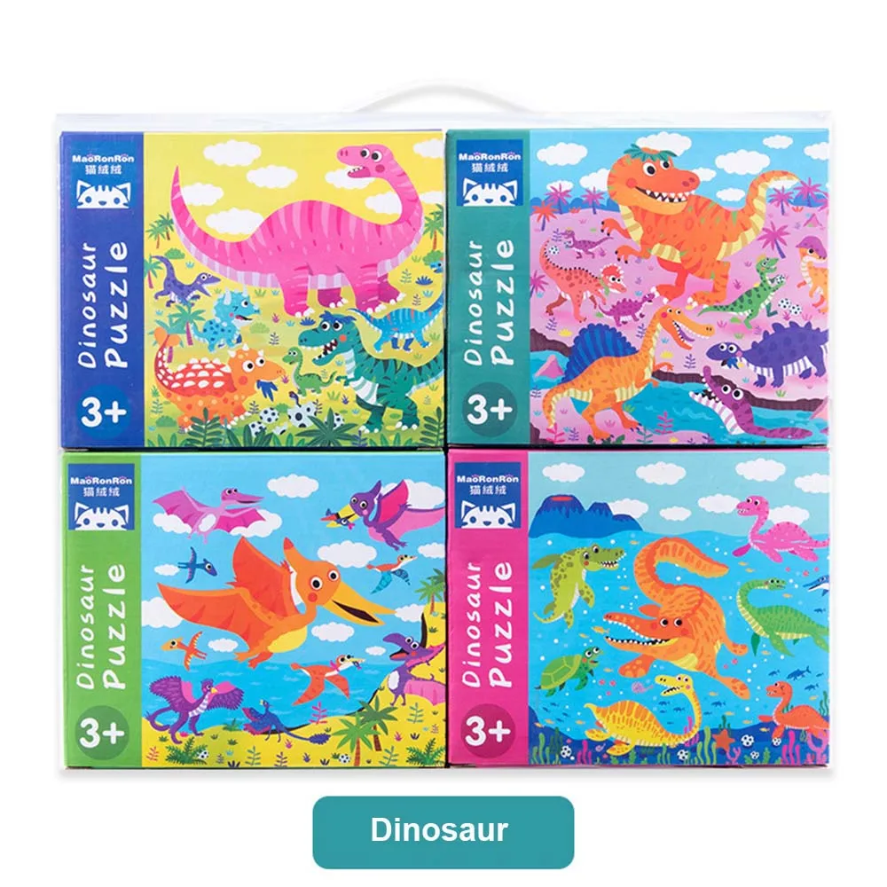 Dinosaur Style 4 шт./компл. большой Размеры динозавр деревянные головоломки игрушки для детей возрастом от 12/16/24/32 шт. раннего обучения 3d головоломка сборка пазлов - Цвет: Dinosaur Style