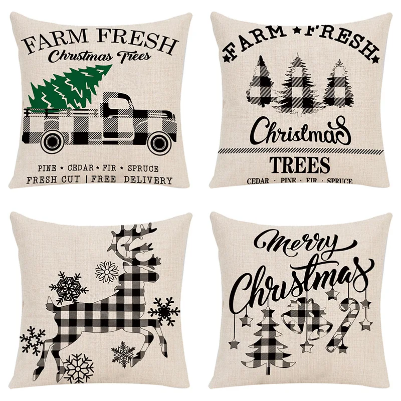 

Christmas Black And White Grid Sofa Pillowcase Decoration Cushion Printing Pillow Cushion Christmas Home Decoration Drop Ship