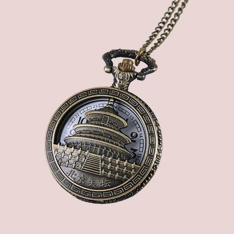 Beijing Tourism Commemorative Thin Chain Temple of Heaven Pocket Watch Factory Wholesale Bronze Building | Наручные часы
