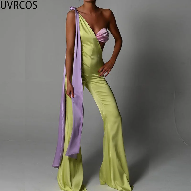 

Элегантный цельный комбинезон UVRCOS, Комбинезоны для ночного клуба, без рукавов, в стиле Харадзюку, уличная одежда со вставками, Облегающие ра...