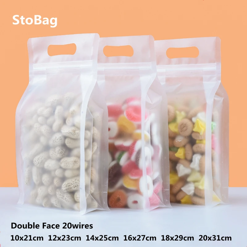 

StoBag 50pcs Frosted Candy Packaging Bags Party Handmade Cookies Chocolate Nut Storage Travel Favor With Handle Self Sealing Bag