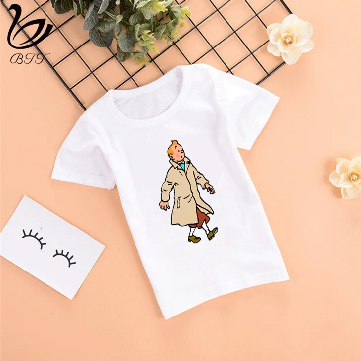 Tintin/модные летние стильные Забавные топы для девочек с героями мультфильмов; модная уличная одежда; Harajuku; футболка для мальчиков; уличная детская футболка - Цвет: H