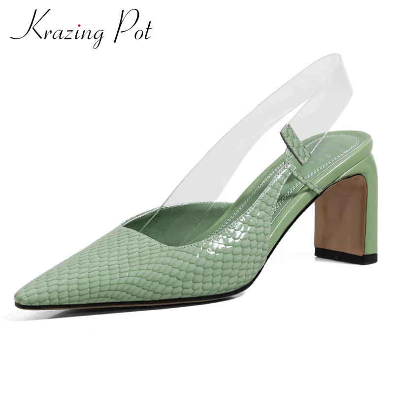 

Krazing pot spring summer season genuine leather catwalk small square toe high heel slip on gorgeous dress gentlewomen pumps L08