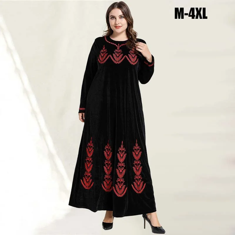 Женское бархатное платье с вышивкой, длинное платье в арабском стиле