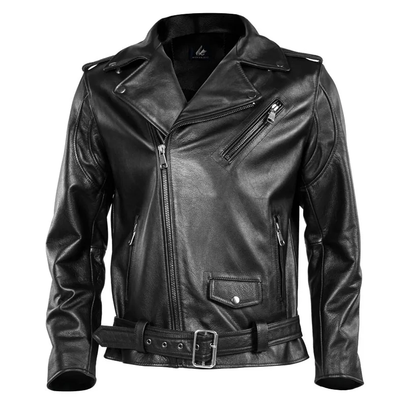 Мужская мотоциклетная кожаная куртка Terminator в стиле панк с Диагональной молнией и