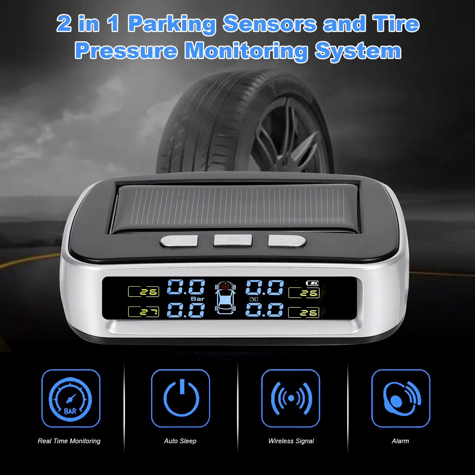 Система заднего хода KKMOON Solar TPMS 2 в 1 парковочные датчики и система контроля