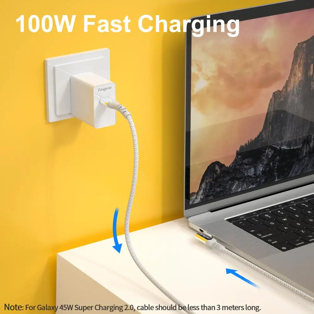 Fasgear-Cable USB tipo C para tel&eacute;fono m&oacute;vil Xiaomi, accesorio PD de 100W, 10Gbps, 5A, cargador de USB-C de carga r&aacute;pida 3M-2