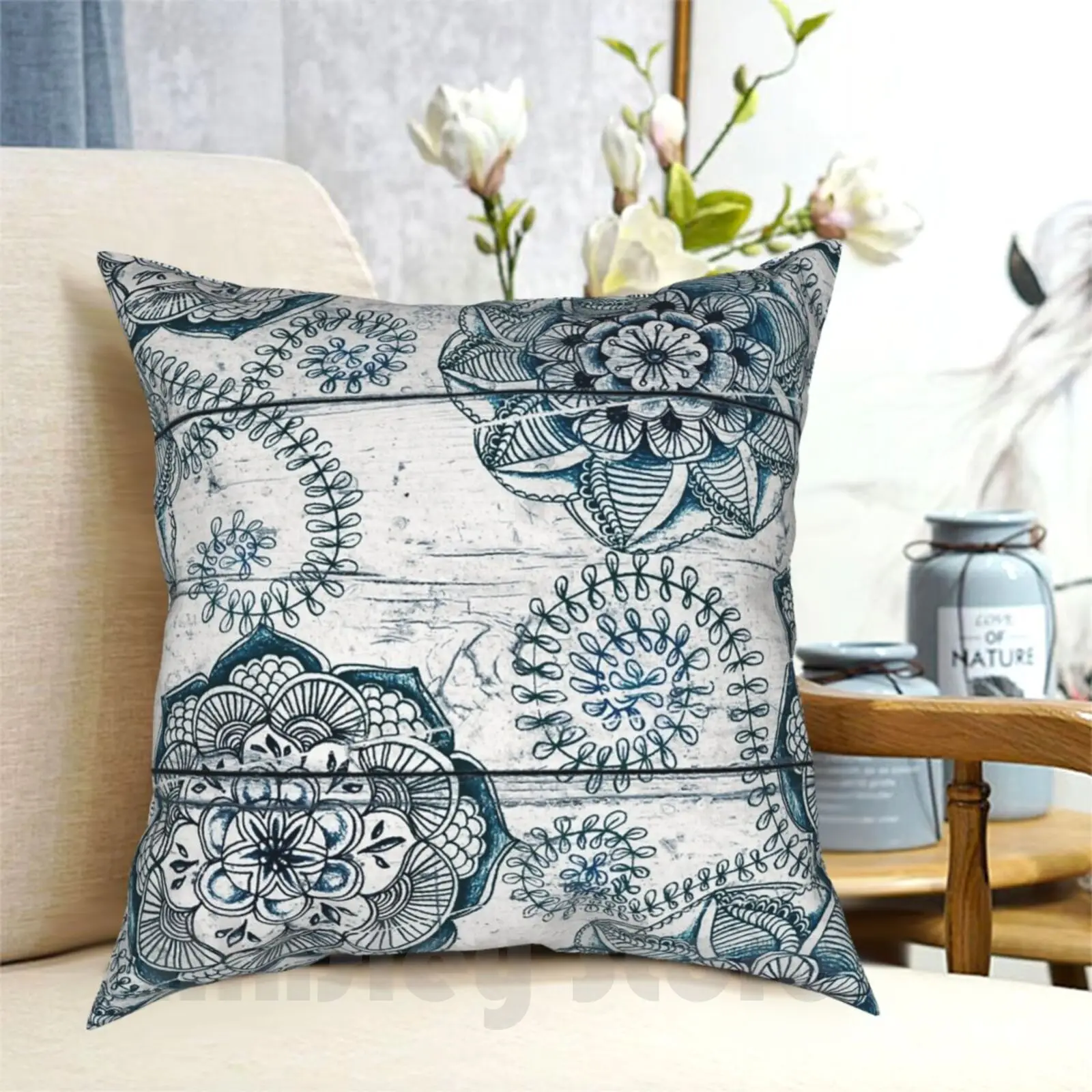 

Shabby Chic Navy Blue Doodles On Wood Pillow Case Printed Home Soft Throw Pillow Micklyn Shabby Chic Wood Wooden Texture