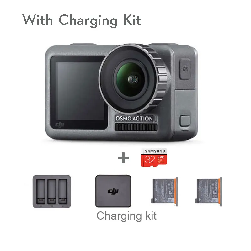 with charging kit DJI Osmo Action двойные экраны 4 K HDR видео UHD качество изображения Водонепроницаемый бренд - Цвет: with charging kit