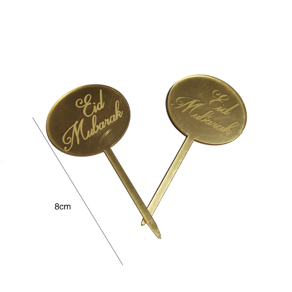 

10PC/set Golden Mirror Acrylic Insert Sign Eid Al-Fitr Cupcake Topper for Mubarak Party Celebration Snack Sign Decoration