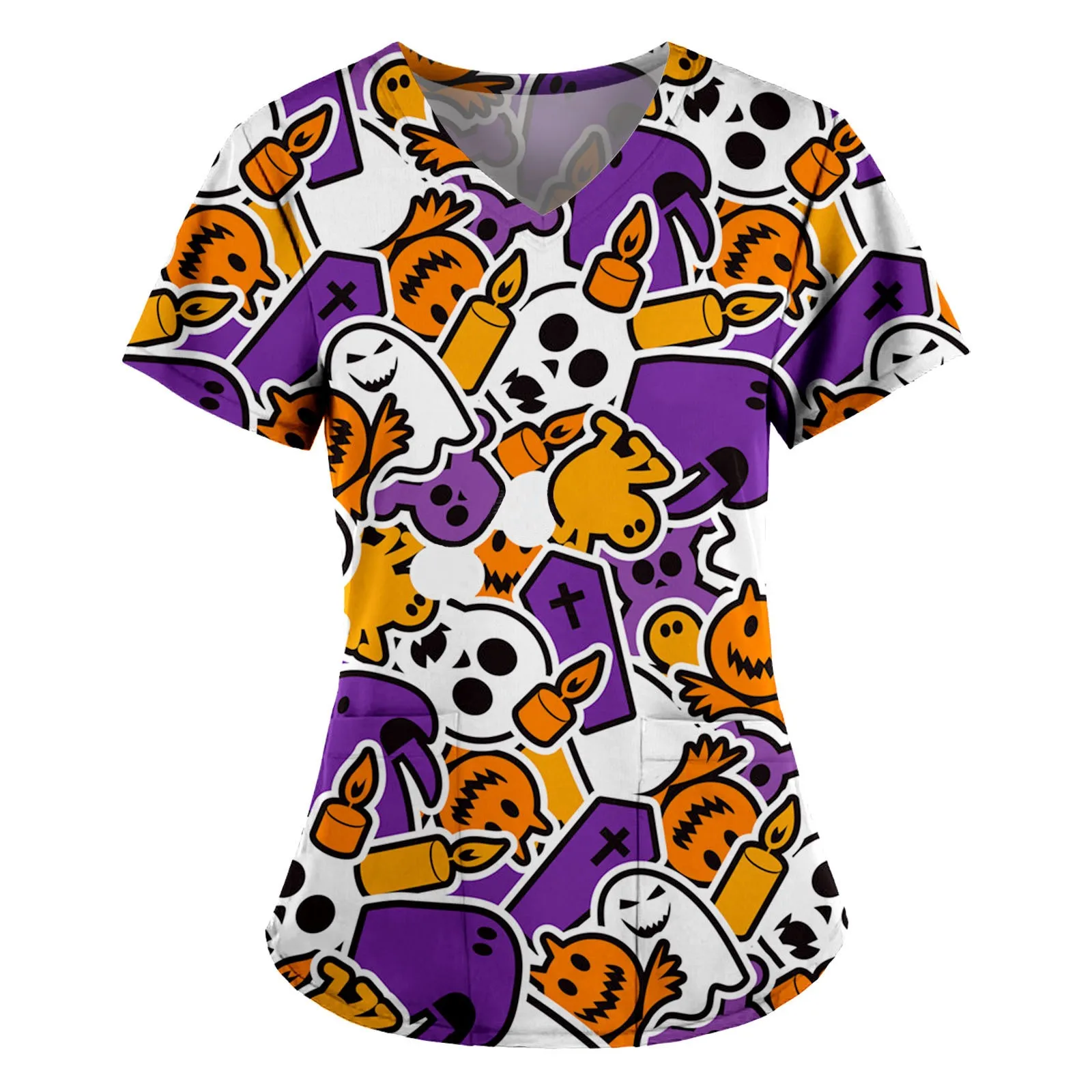 Женская медицинская Униформа с коротким рукавом принтом черепа|Униформа