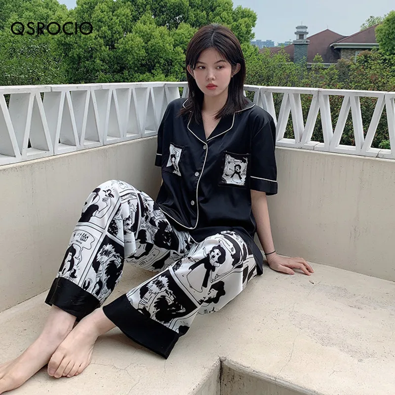 QSROCIO летний женский пижамный комплект крутая модная Пижама с V-образным вырезом и