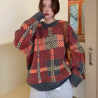 new2021 2021 women sweater pullovers fashion patchwork o neck oversized loose knitted sweater coat female autumn winter knit