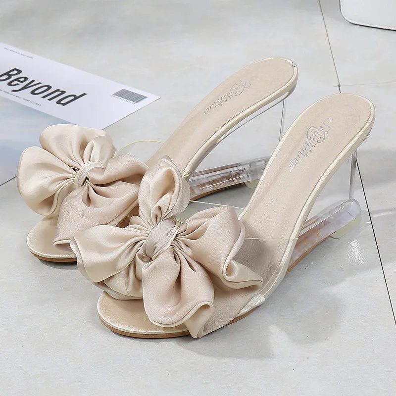Women Summer Butterfly-knot Crystal Shoes Transparent Peep Toe Wedge Heel Ladies High Heels Sexy Wedding Party Female | Обувь