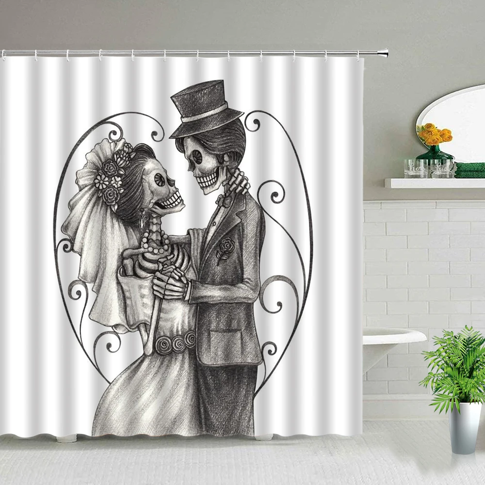 

Love Skull Day of the Dead White Halloween Shower Curtains Waterproof Polyester Bathroom Decor Bathroom Screen Curtains Set