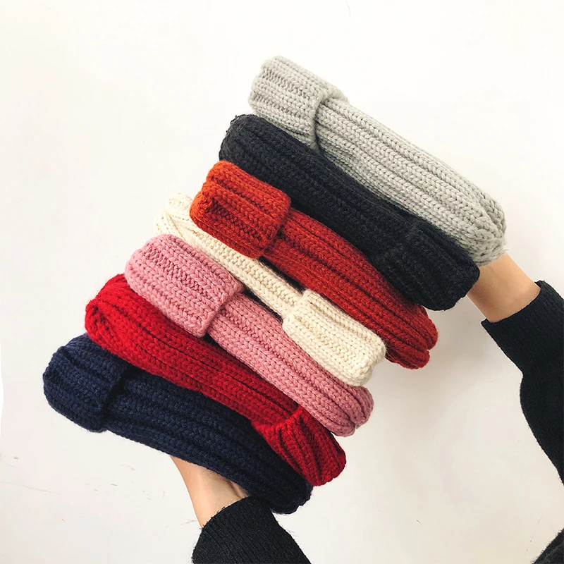 Новинка 2019 года женские зимние шапки из хлопка и шерсти одноцветные вязаные