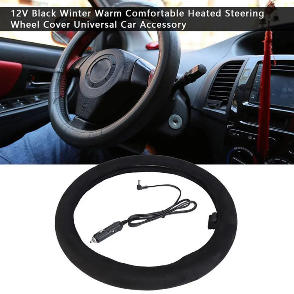 

New Car Steering Wheel Cover Keep Warm Winter Steering Wheel Protective Cover Non-Slip Elastic Heating 37-38cm Auto Protection