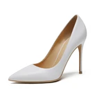 Туфли-лодочки женские из овечьей кожи, на тонком высоком каблуке, белые, свадебные, B003