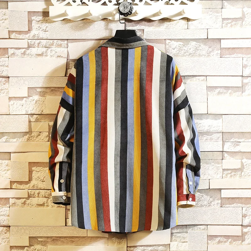 2020 New Japanese Multicolor Striped Men Shirt Fashion Loose Pure Cotton Long Sleeve Shirts Casual Beach Pocket Large Size | Мужская
