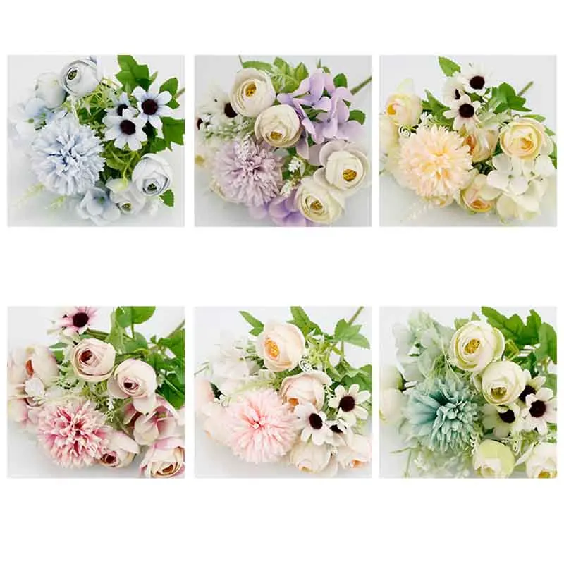 

Fake Flowers Tea Rose Hydrangea Simulation Bouquet Nordic Style for Wedding Living Room Home DecorationArtificial Flowers
