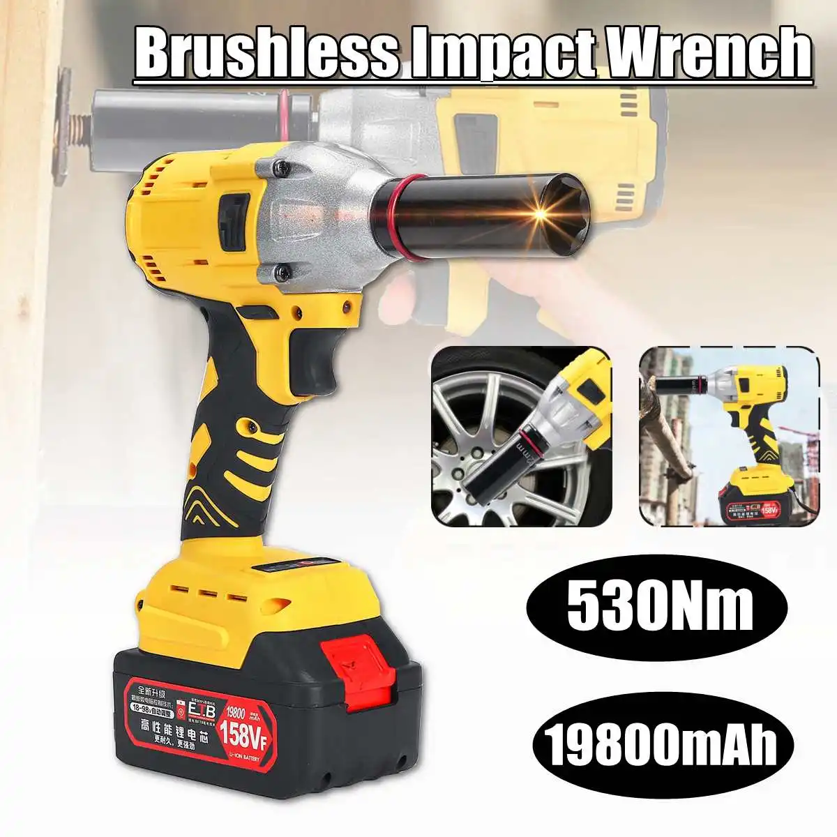 

158VF 530Nm 19800mah 1/2'' Cordless Impact Wrench Screwdriver Power Driver Electric Wrench Socket Kit w/1 or 2 battery