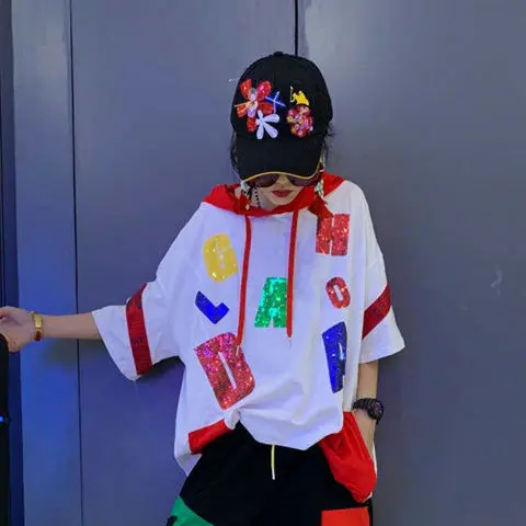 

2021 new Fashion brand summer new short-sleeved casual sports suit plump female loose big suit drag dance fashion ladies style