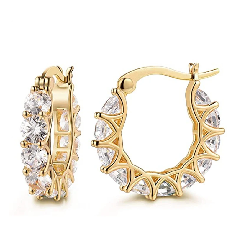 

Huitan Full Paved Crystal CZ Hoop Earrings for Women Dazzling Accessories Wedding Party Delicate Birthday Gift Statement Jewelry