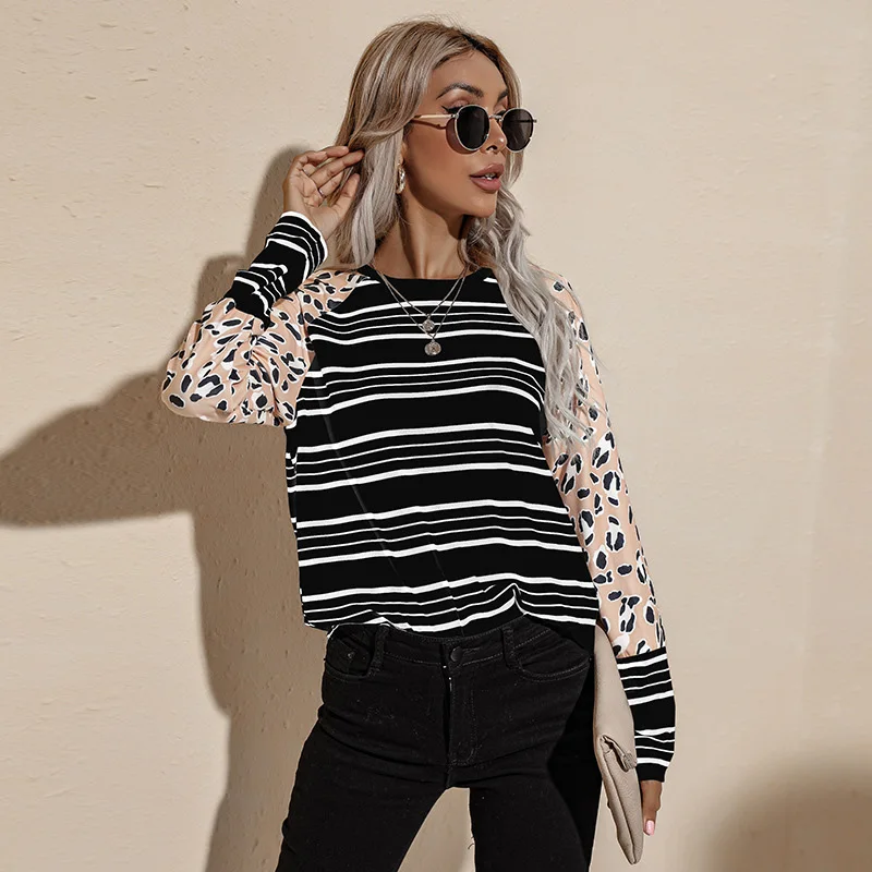 Винтажные полосатые женские Топы с длинным рукавом Новый Модный пуловер
