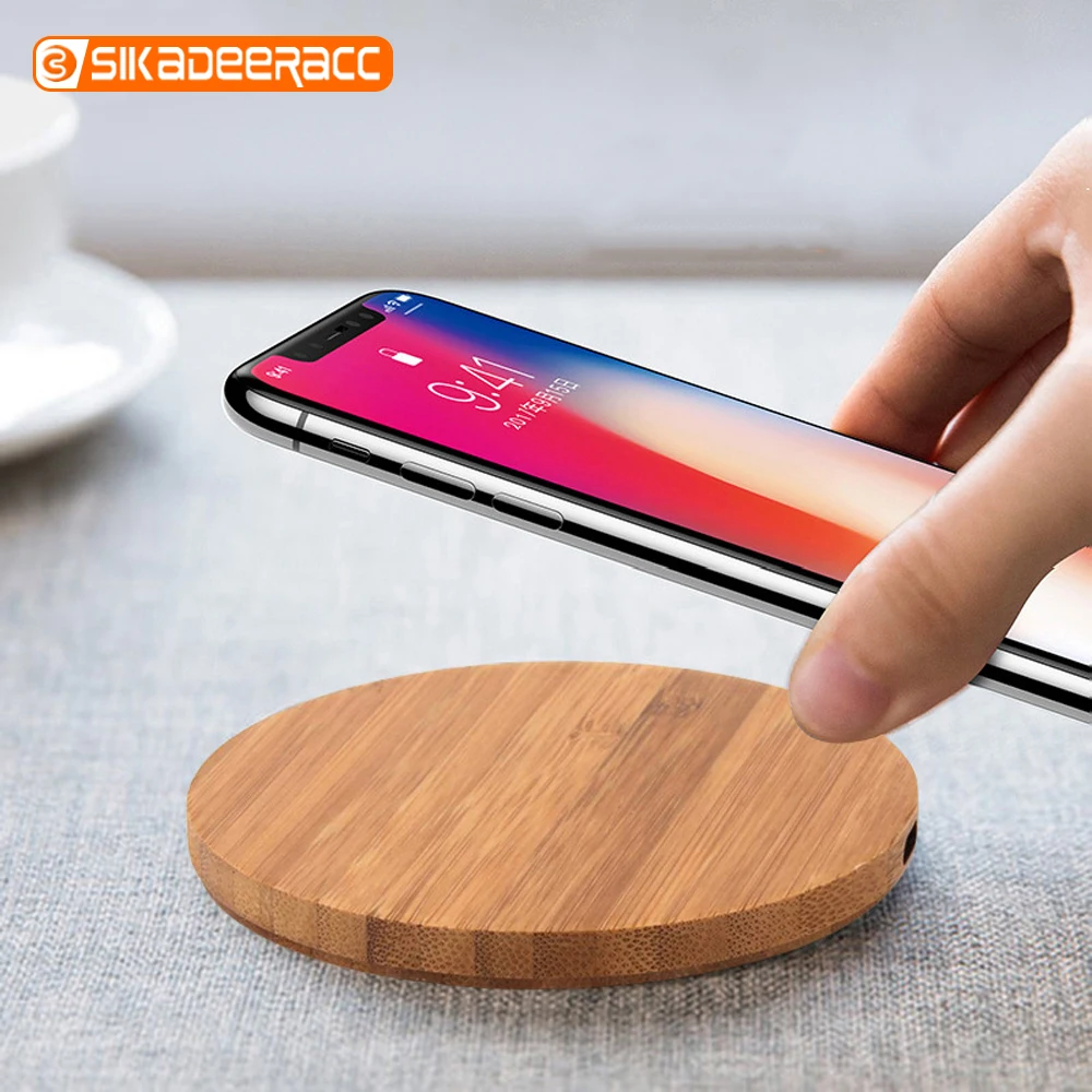 Деревянное Беспроводное зарядное устройство для iPhone X 8 Plus Bamboo Qi Беспроводная