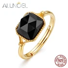 Женское регулируемое кольцо ALLNOEL, кольцо из стерлингового серебра 925 пробы с натуральным черным агатом и золотым покрытием, ювелирные украшения