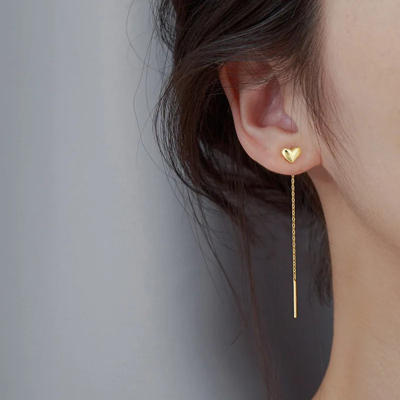 

Long Tassel Heart Drop Earrings Gold Silver Color 2021 Korean Hanging Women Earrings Fashion Party Jewelry Gift Dropshipping