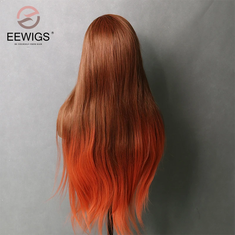 Синтетические парики EEWIGS оранжевого цвета 360 фронтальная кружевная часть
