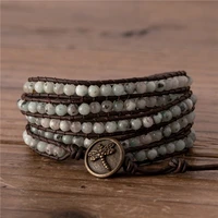 boho 4mm kiwi stone beads wrap bracelet boho gemstones yoga bracelet blue 5 rows leather bracelet friendship gifts dropshipping