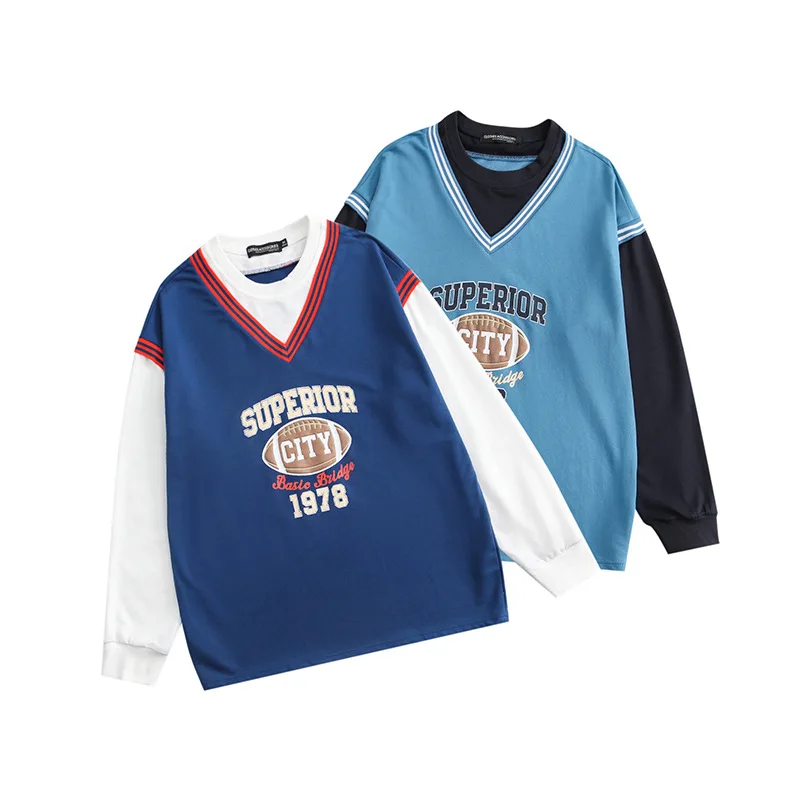 

Autumn new women fake two loose college style long sleeve top lovers oversize hoodie