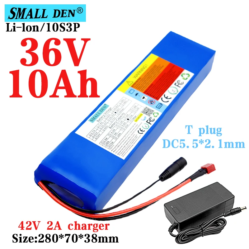 

36V 10Ah 18650 Rechargeable lithium Battery pack 10S3P 500W High Power 42V Modified Bike Electric Vehicle scooter and 2A Charger