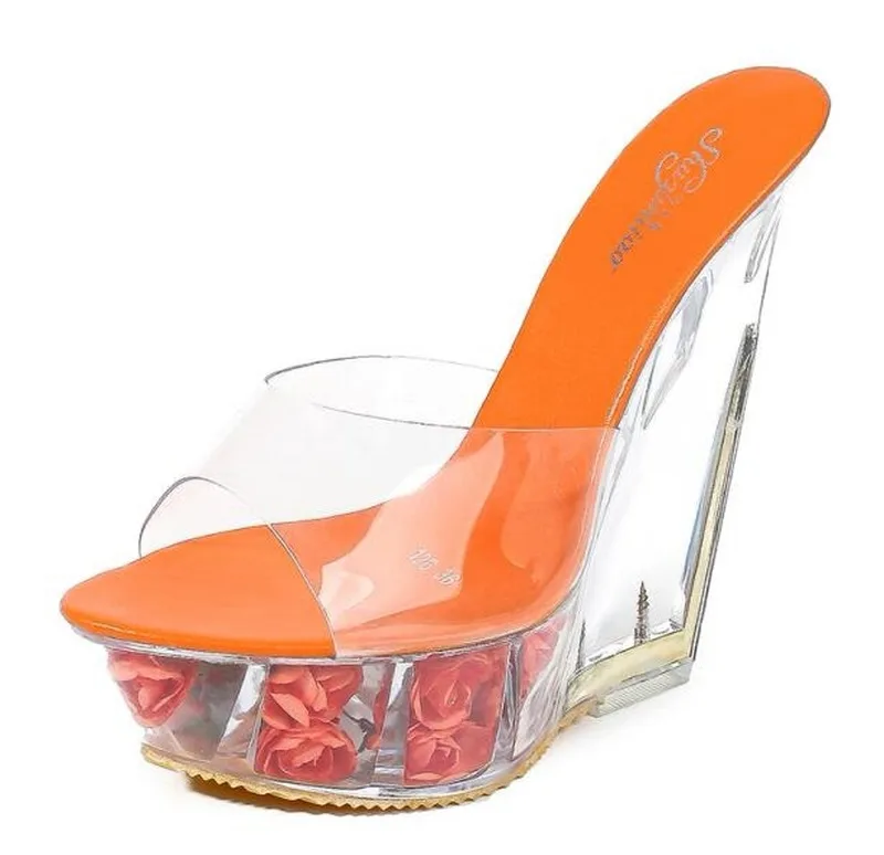 Женские туфли на высоком каблуке летние прозрачные свадебные с кристаллами 14 см