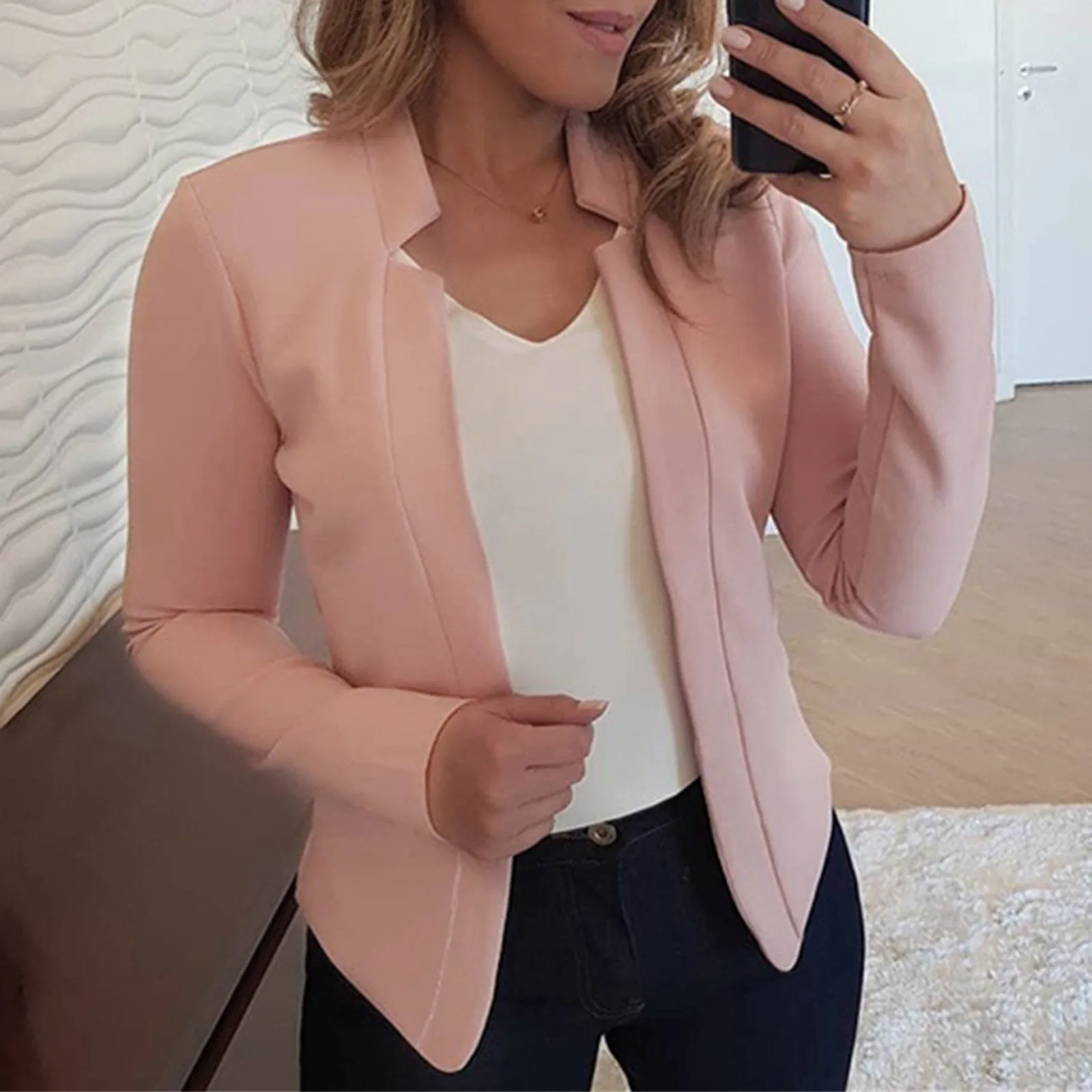 

New Women Autumn Blazer Jacket Fashion Basic Blazer Casual Solid Button Long Sleeve Work Suit Coat Office Lady Elegant Blazers