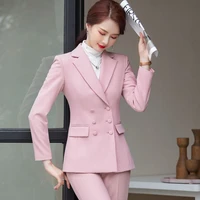 2021 new autumn and winter womens professional wear casual office sets double breasted ladies jacket two piece fashion trousers